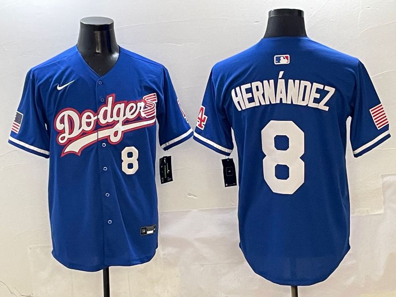 Men Los Angeles Dodgers 8 Hernandez Blue Second generation Joint Name Nike 2025 MLB Jersey style 3